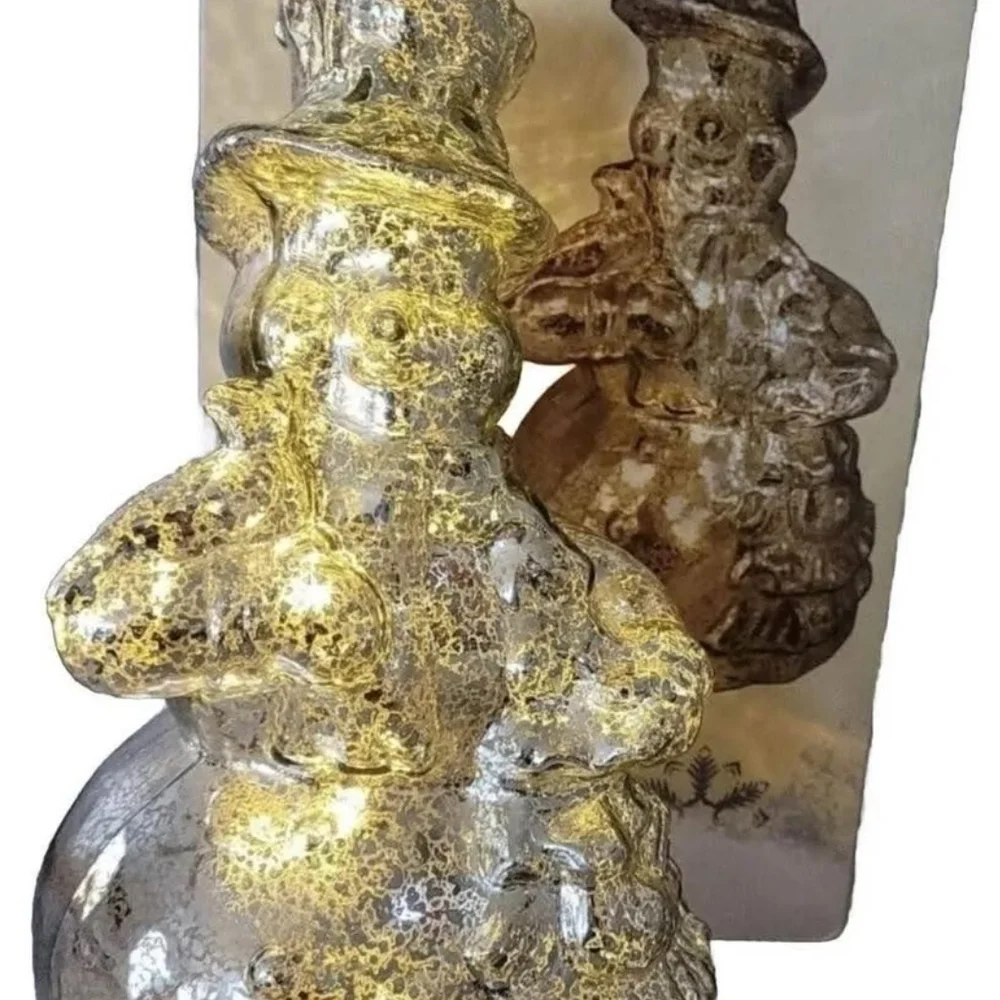 Glass Snowman Figurine with LED Lights - Picture 4 of 7